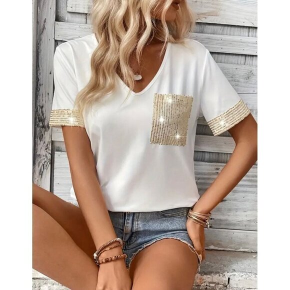Sequin Pocket White Top - Picture 3 of 6